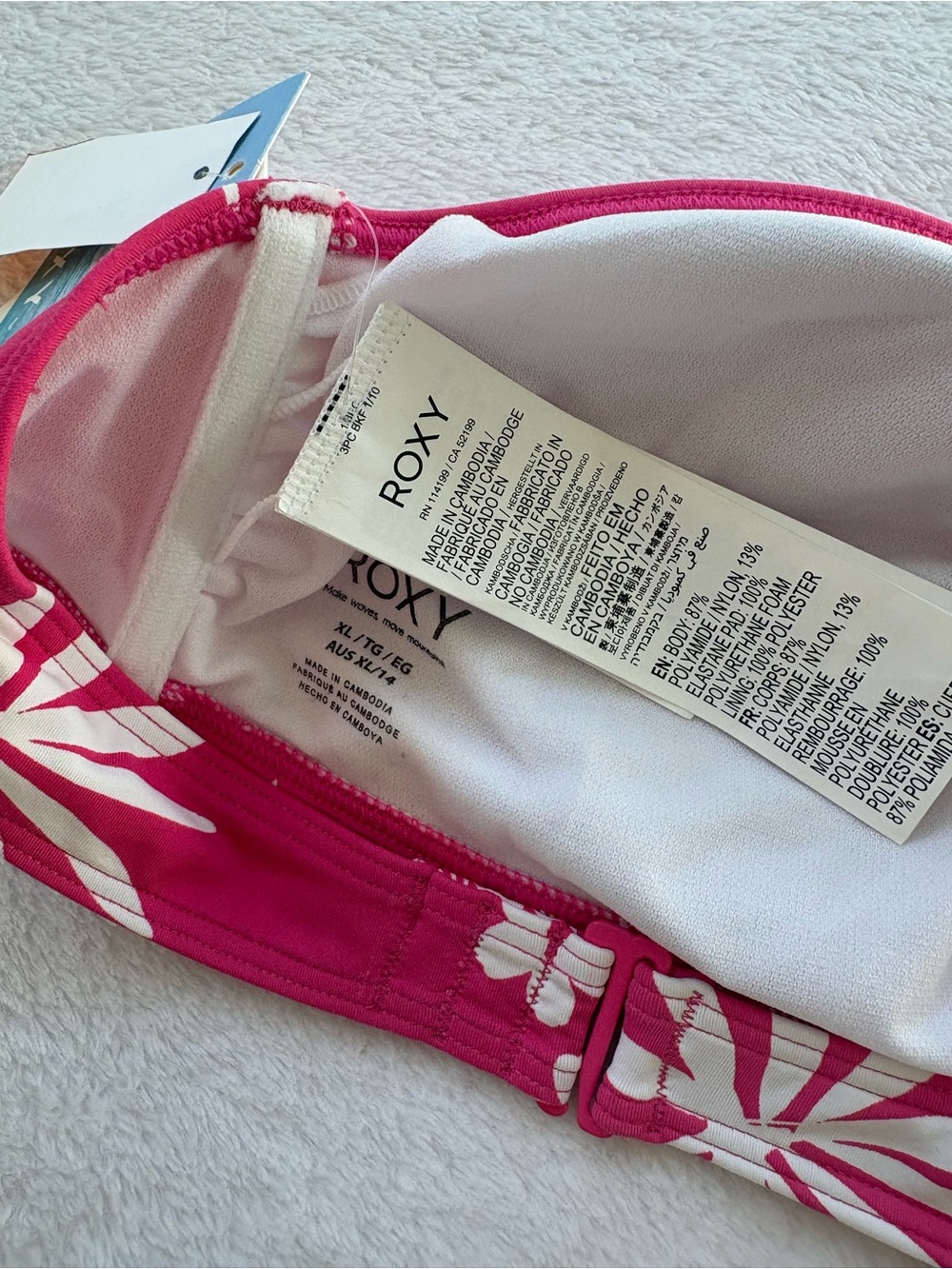 Y2K NWT Roxy Pink Floral Bandeau Bikini Top - Picture 6 of 7